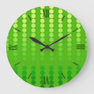 Satin dots - shades of lime green large clock