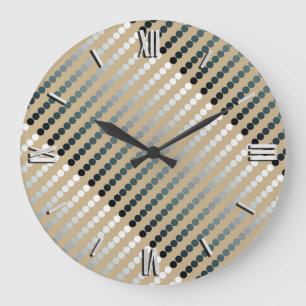 Satin dots - taupe and pewter grey large clock