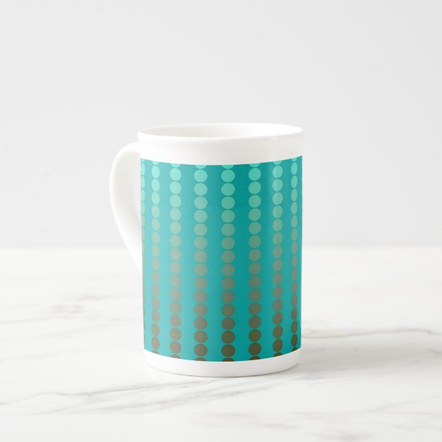 Satin dots - turquoise and pewter grey bone china mug (Front Left)