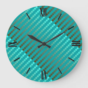 Satin dots - turquoise and pewter grey large clock