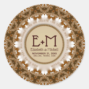 Satin Earth Lace Monogram Classic Round Sticker