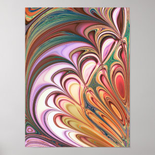 Satin Feather Fractal Pastel Fluid Marble Pattern Poster