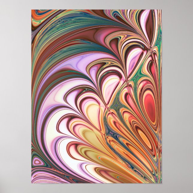 Satin Feather Fractal Pastel Fluid Marble Pattern  Poster (Front)