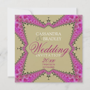 Satin Gold & Pink Lace Wedding Invitations
