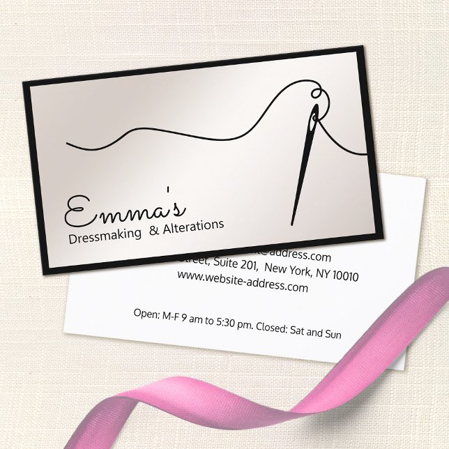 Satin Gold Sewing Needle Thread Seamstress Busi Business Card (Creator Uploaded)
