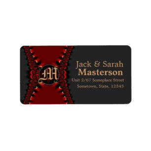 Satin Gothic Monogram Red+Black Address Label
