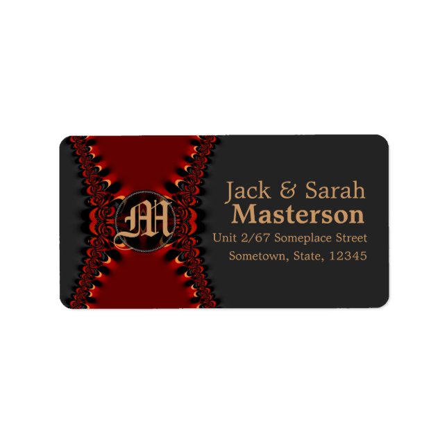 Satin Gothic Monogram Red+Black Address Label (Front)