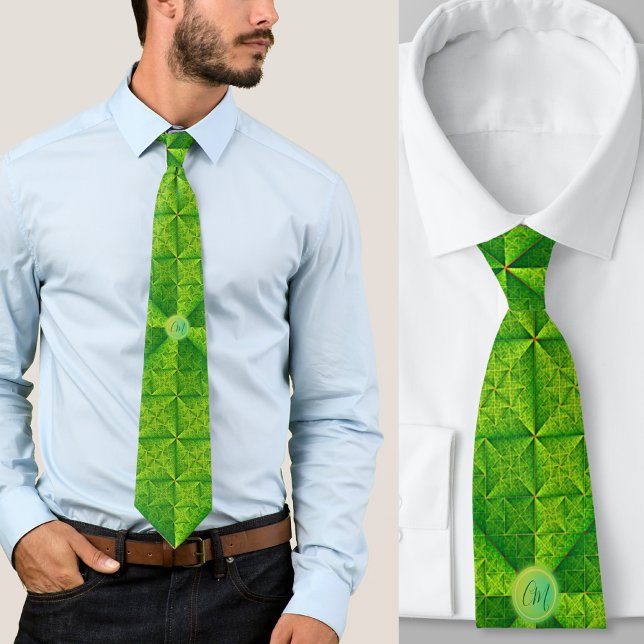 Satin green pattern w monogram  tie (Creator Uploaded)
