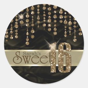 Satin Jewel Sweet Sixteen Black Gold ID260 Classic Round Sticker