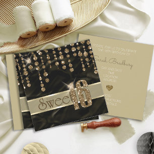 Satin Jewel Sweet Sixteen Black Gold ID260 Invitation