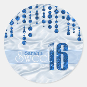 Satin Jewel Sweet Sixteen Blue ID260 Classic Round Sticker