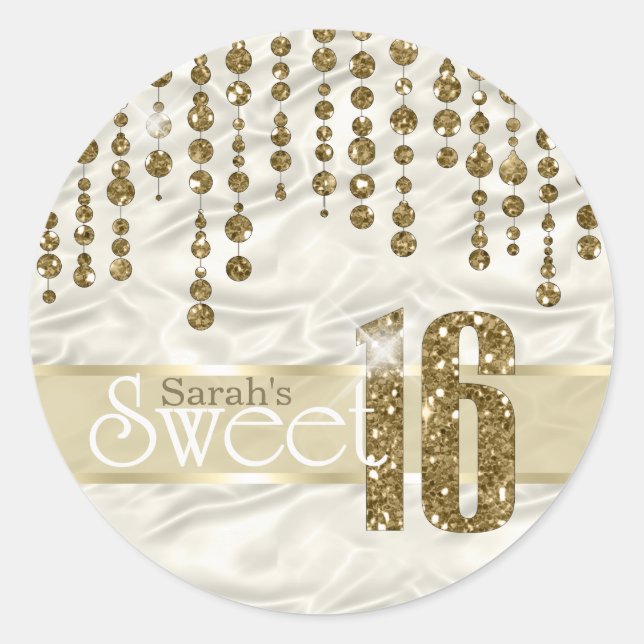 Satin Jewel Sweet Sixteen Gold ID260 Classic Round Sticker (Front)
