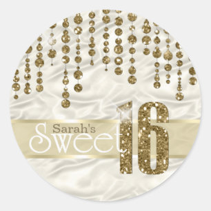 Satin Jewel Sweet Sixteen Gold ID260 Classic Round Sticker