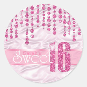 Satin Jewel Sweet Sixteen Pink ID260 Classic Round Sticker