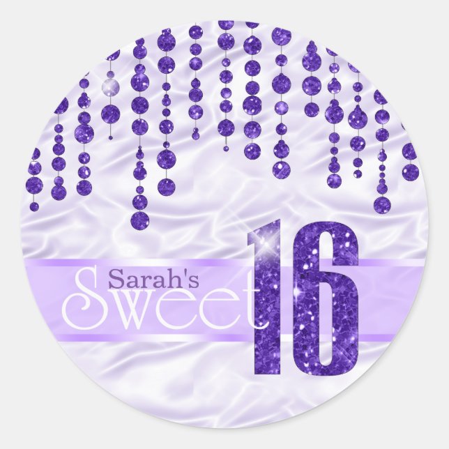 Satin Jewel Sweet Sixteen Purple ID260 Classic Round Sticker (Front)