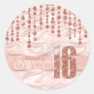 Satin Jewel Sweet Sixteen Rose Gold ID260 Classic Round Sticker