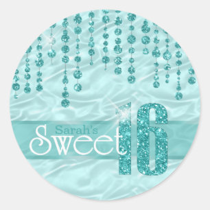 Satin Jewel Sweet Sixteen Teal ID260 Classic Round Sticker