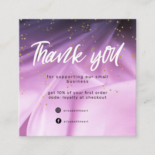 satin lavender pink glitter thank you card (Front)