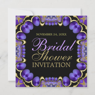 Satin Love Gold Purple Bridal Shower Invitation