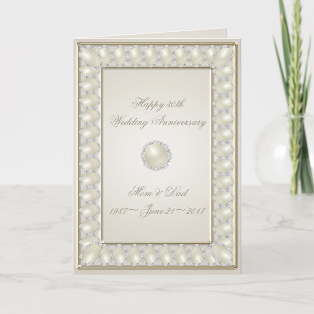 Satin Pearl 30th Wedding Anniversary Greeting Card (Front)