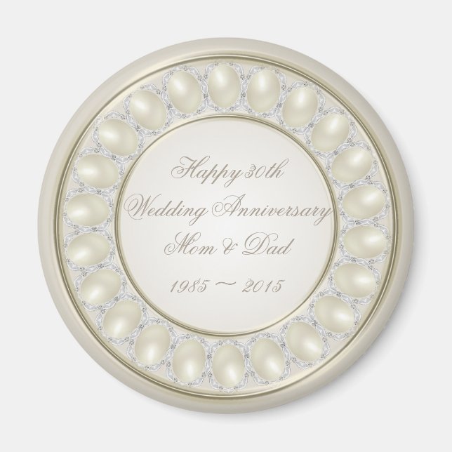 Satin Pearl 30th Wedding Anniversary Magnet (Front)