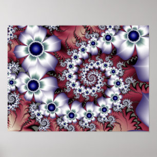 Satin Pearl Blossom Spiral Botanical Fractal Poster