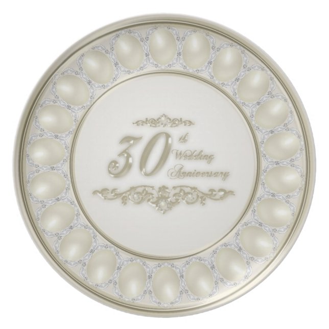 Satin Pearl Wedding Anniversary Melamine Plate (Front)