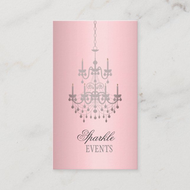 Satin Pink and Grey Chandelier Business Card (Front)