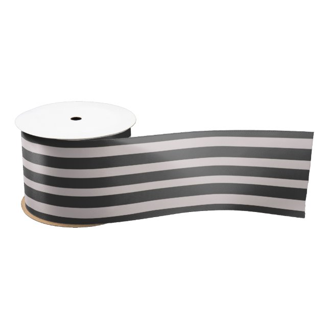 Satin Ribbon 3 inch Wide Chic Grey & White Stripes (Spool)