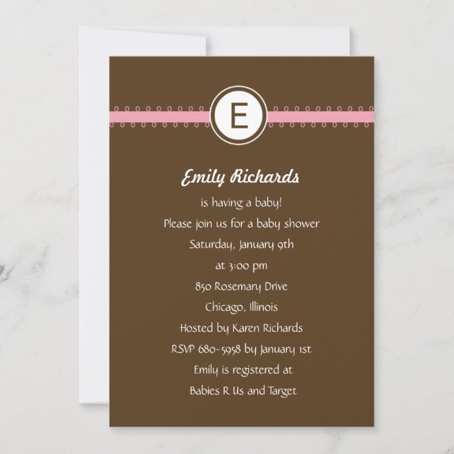 Satin Ribbon Baby Shower Invitation - in Pink (Front)