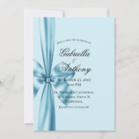 Satin Ribbon Blue Wedding Invitation