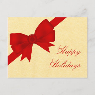 Satin Ribbon & Bow Christmas Postcard, Red Holiday Postcard