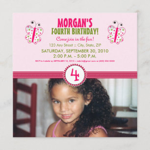 Satin Ribbon Butterfly Birthday Party Invite: pink Invitation