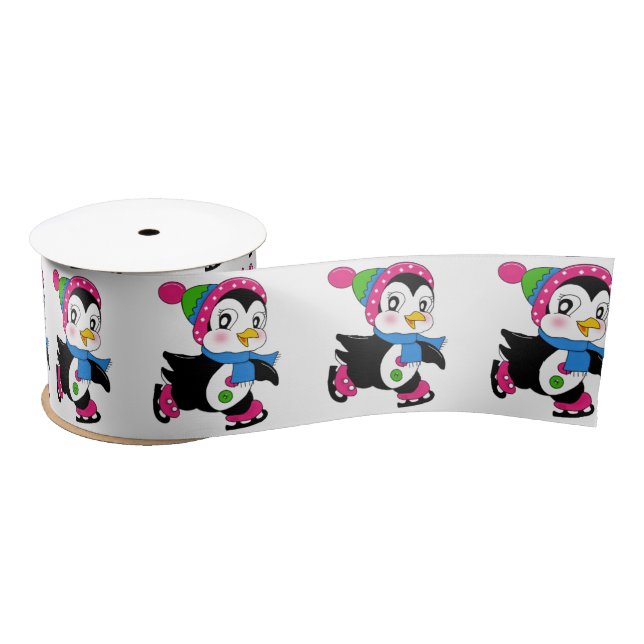 Satin Ribbon/Cute Penguins Satin Ribbon (Spool)