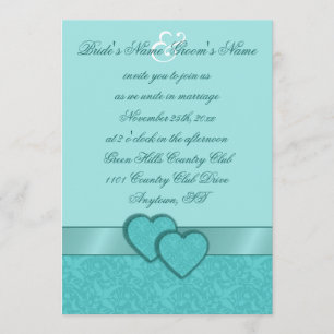 Satin Ribbon & Damask Hearts Wedding Invitation