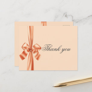 Satin Ribbon Peach Wedding Thank You Postcard