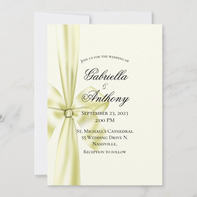 Satin Ribbon Yellow Wedding Invitation  (Front)