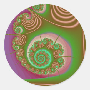 Satin Seashell Spiral Fractal Classic Round Sticker
