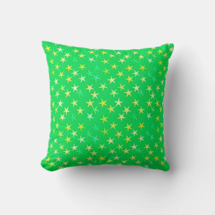 Satin stars, green and yellow on lime green cushion