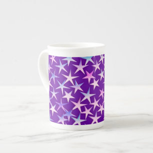 Satin stars, lavender on purple bone china mug
