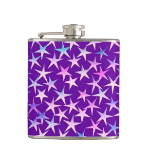 Satin stars, lavender on purple hip flask