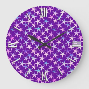 Satin stars, lavender on purple large clock