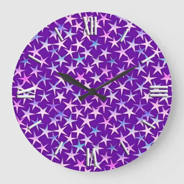 Satin stars, lavender on purple large clock (Front)