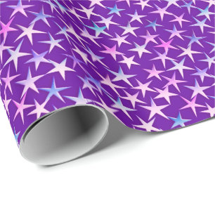 Satin Stars, Lavender on Purple  Wrapping Paper