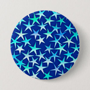 Satin stars, pale blue on cobalt 7.5 cm round badge