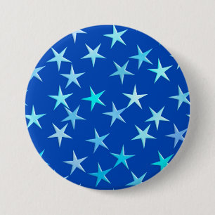Satin stars, pale blue on cobalt 7.5 cm round badge