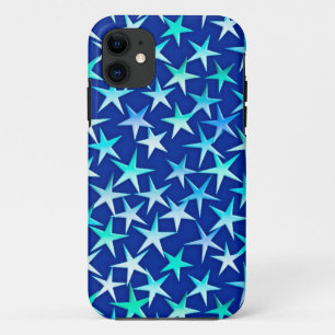 Satin stars, pale blue on cobalt iPhone 11 case