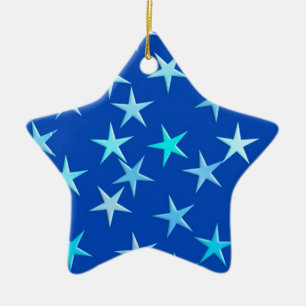 Satin stars, pale blue on cobalt ceramic tree decoration