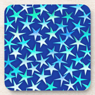 Satin stars, pale blue on cobalt coaster
