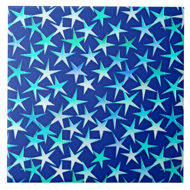 Satin stars, pale blue on cobalt tile (Front)
